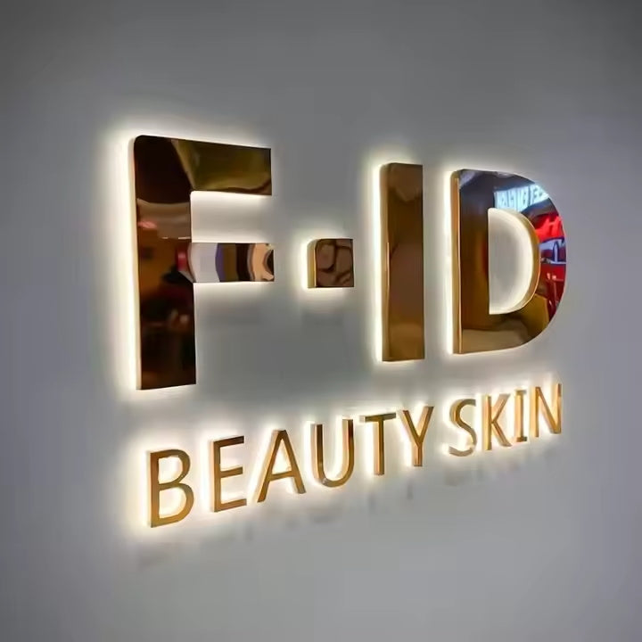 Custom 3D metal backlit signage, stainless steel backlit signage - for commercial storefronts, interior design, beauty shops