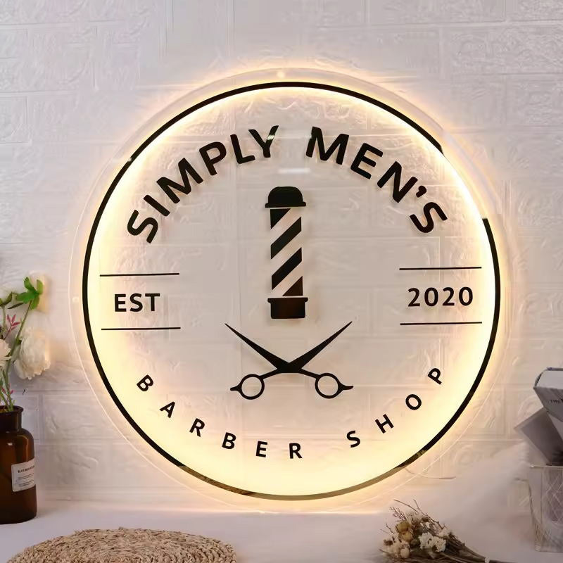 Custom Acrylic Backlit Sign, Custom Acrylic Round Sign with Gold Lettering & Border