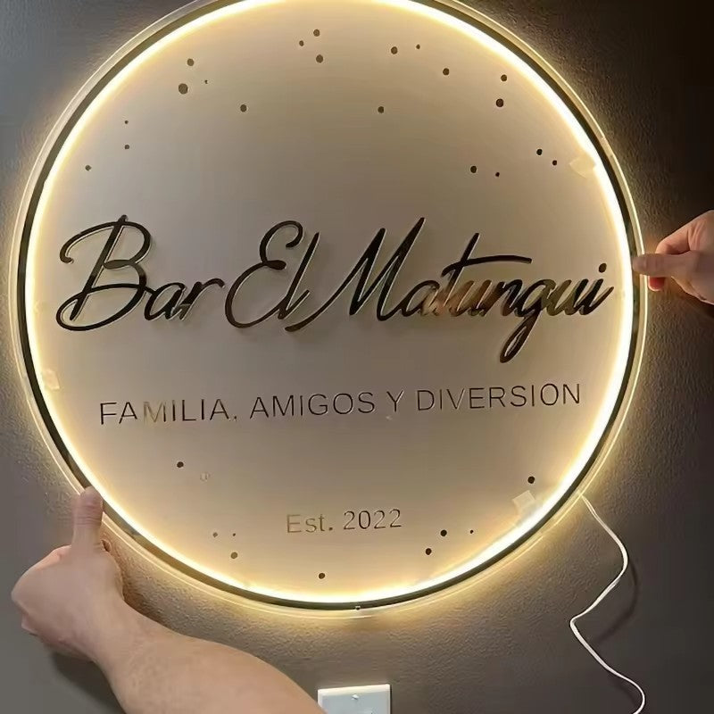 Custom Acrylic Backlit Sign, Custom Acrylic Round Sign with Gold Lettering & Border