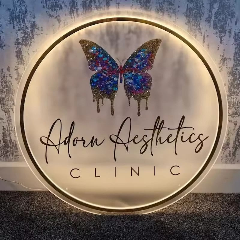 Custom Acrylic Backlit Sign, Custom Acrylic Round Sign with Gold Lettering & Border