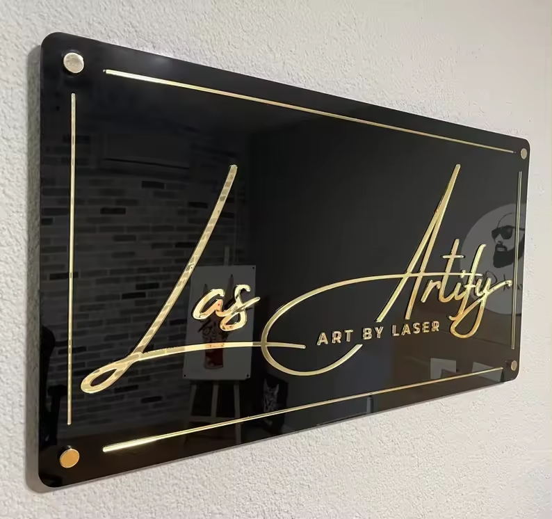 Custom Acrylic Backlit Sign with Gold Lettering and Edges – Custom Acrylic Sign for the Business