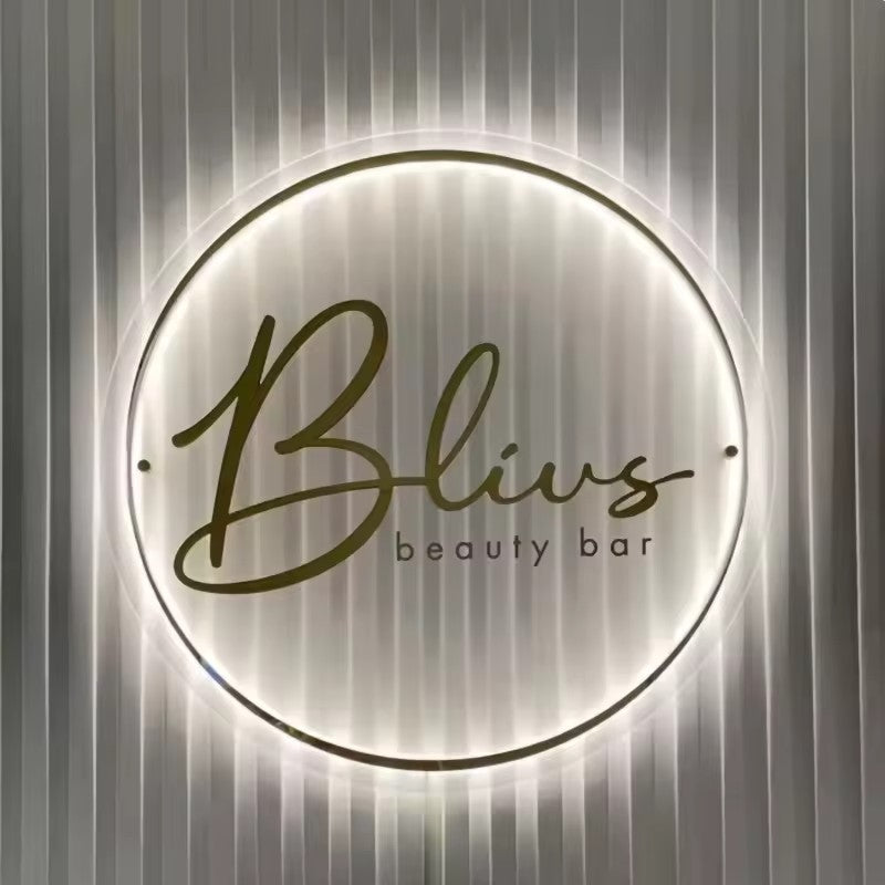 Custom Acrylic Backlit Sign, Custom Acrylic Round Sign with Gold Lettering & Border