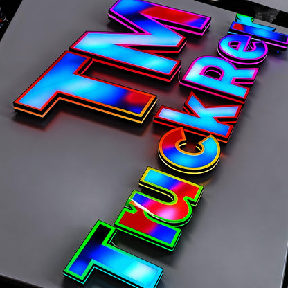 Face-lit 3D RGB LED channel letters, suitable for custom commercial applications, bars, dining establishments, trendy retail stores, and similar venues.