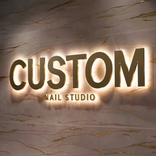 Custom 3D metal backlit signage, stainless steel backlit signage - for commercial storefronts, interior design, beauty shops