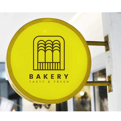 Custom Round Blade Sign with LED Lightbox – Double-Sided Wall Mounted Business Sign for cafés, boutiques, salons, restaurants, and retail storefronts.