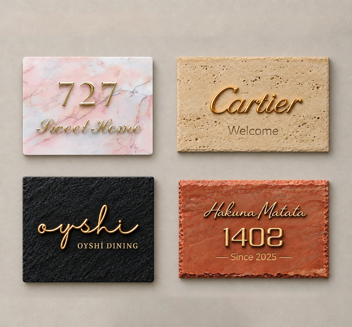 Custom Natural Stone Address Plaque with Brass Letters, House Number & Door Sign