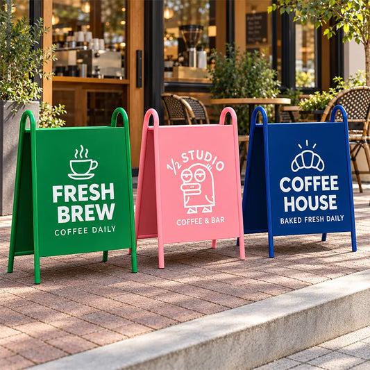 Custom Metal A-Frame Sidewalk Sign, Open Sandwich Board for Cafe Bakery Coffee Shop