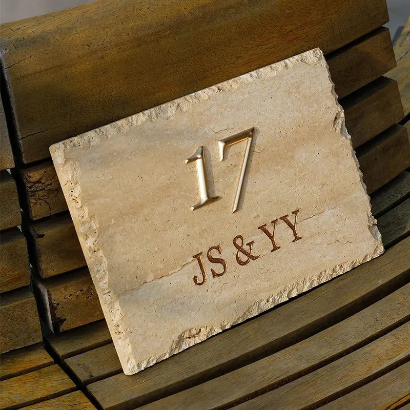 Custom Natural Stone Address Plaque with Brass Letters, House Number & Door Sign