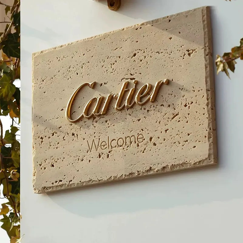 Custom Natural Stone Address Plaque with Brass Letters, House Number & Door Sign