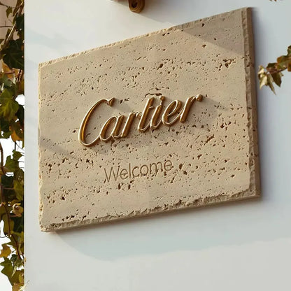 Custom Natural Stone Address Plaque with Brass Letters, House Number & Door Sign