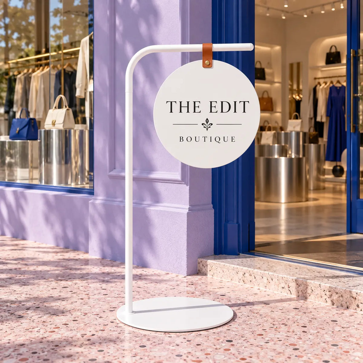 Custom Round Hanging Sign with Stand – Freestanding Logo Sign for Shops & Cafes
