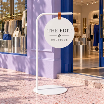 Custom Round Hanging Sign with Stand – Freestanding Logo Sign for Shops & Cafes