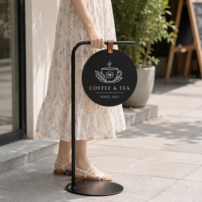 Custom Round Hanging Sign with Stand – Freestanding Logo Sign for Shops & Cafes