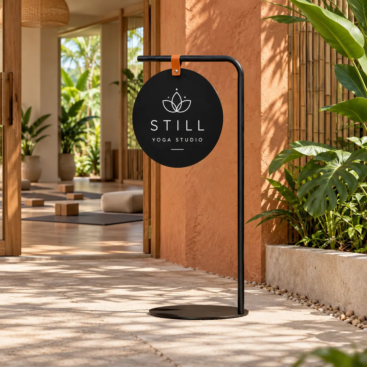 Custom Round Hanging Sign with Stand – Freestanding Logo Sign for Shops & Cafes