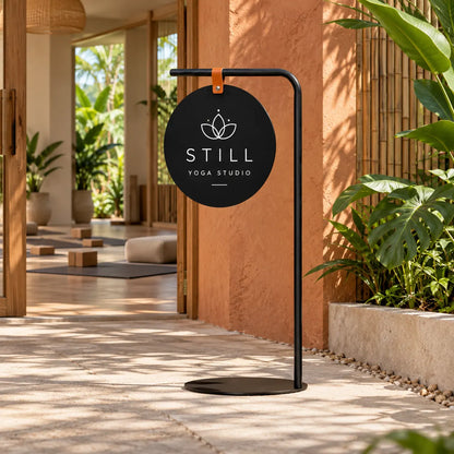 Custom Round Hanging Sign with Stand – Freestanding Logo Sign for Shops & Cafes