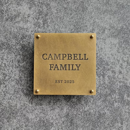 Custom Solid Brass Plaque, Personalized Engraved Nameplate, House Number & Address Sign