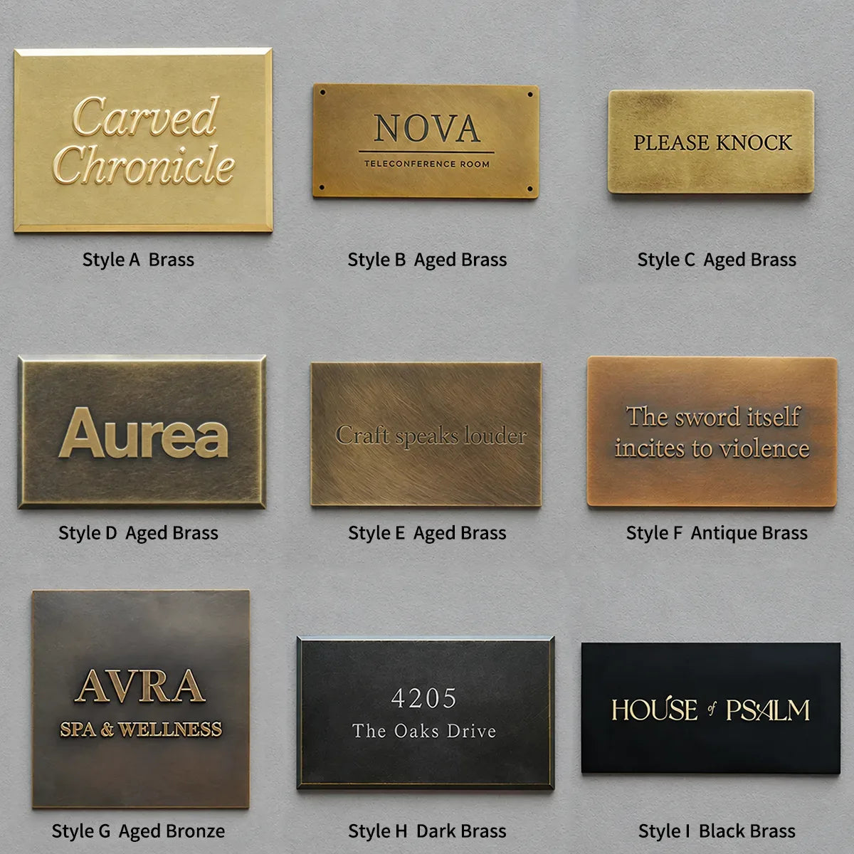 Custom Solid Brass Plaque, Personalized Engraved Nameplate, House Number & Address Sign