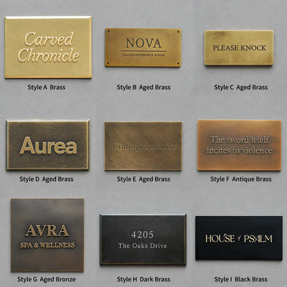 Custom Solid Brass Plaque, Personalized Engraved Nameplate, House Number & Address Sign
