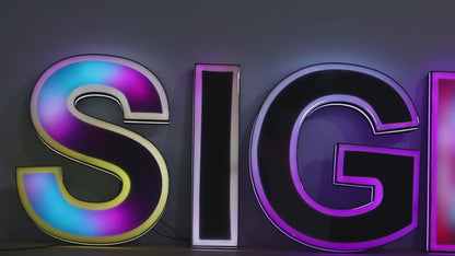Face-lit 3D RGB LED channel letters, suitable for custom commercial applications, bars, dining establishments, trendy retail stores, and similar venues.